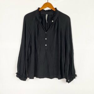 RAQUEL ALLEGRA Pullover Poplin Button Blouse‎ Size Large Relaxed Fit Long Sleeve